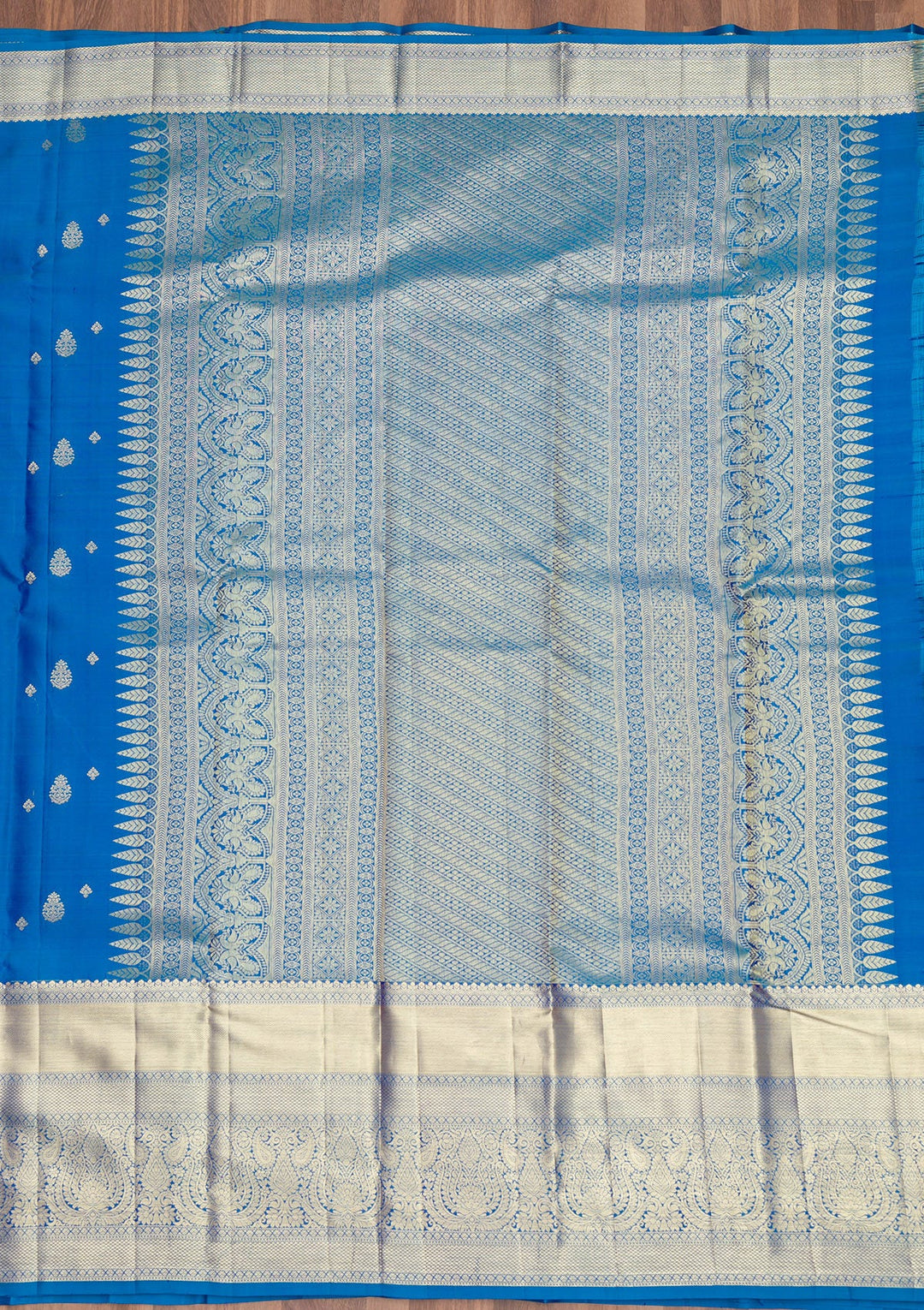 Peacock Blue Zariwork Pure Silk Saree-Koskii