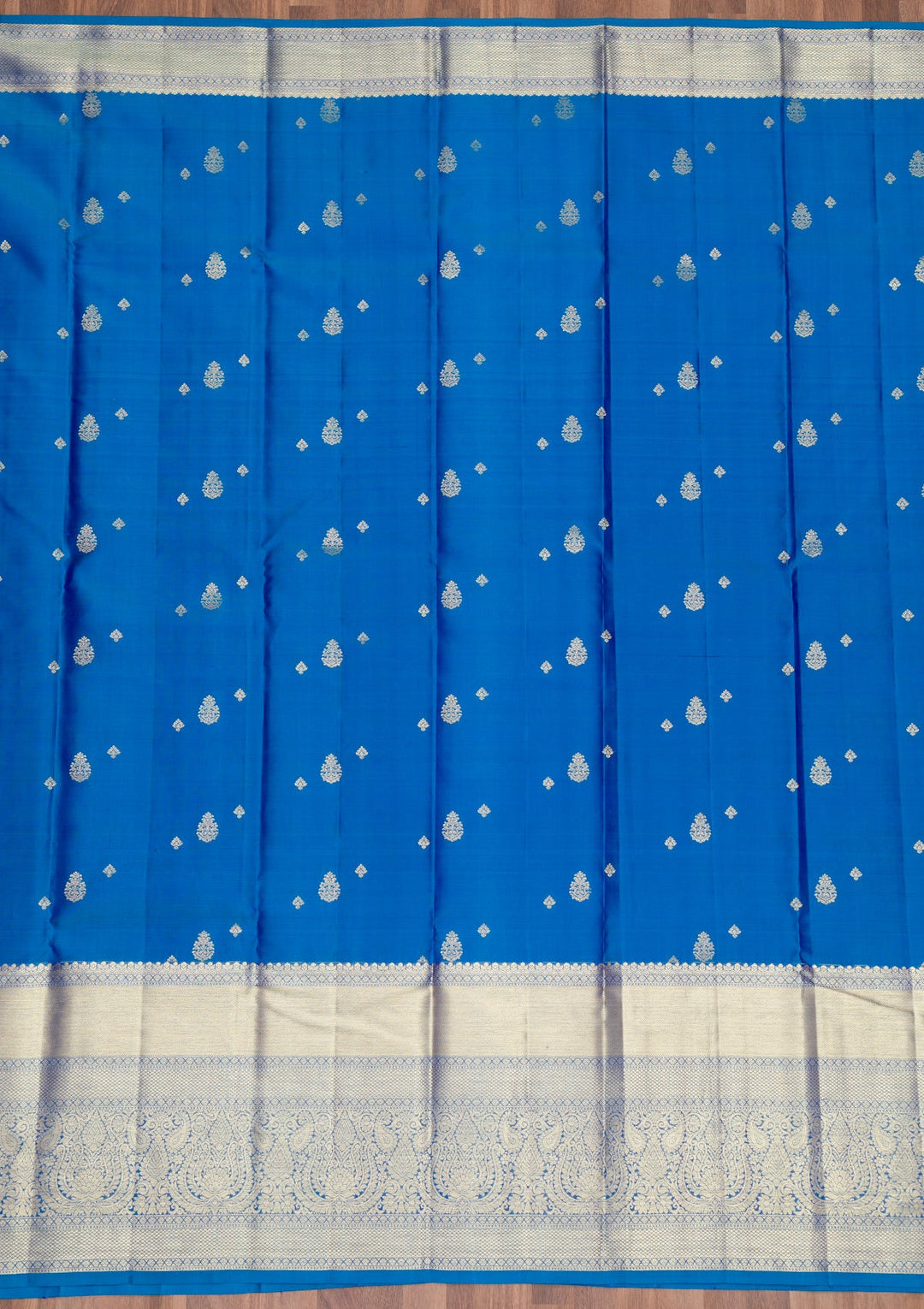 Peacock Blue Zariwork Pure Silk Saree-Koskii