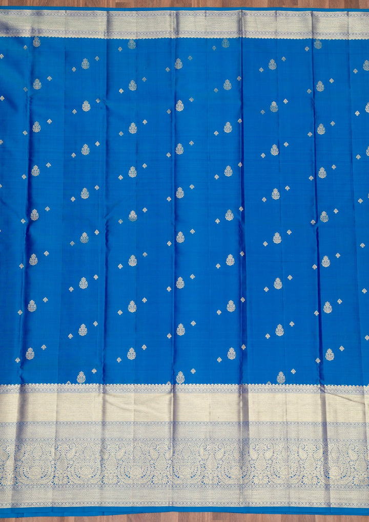 Peacock Blue Zariwork Pure Silk Saree-Koskii