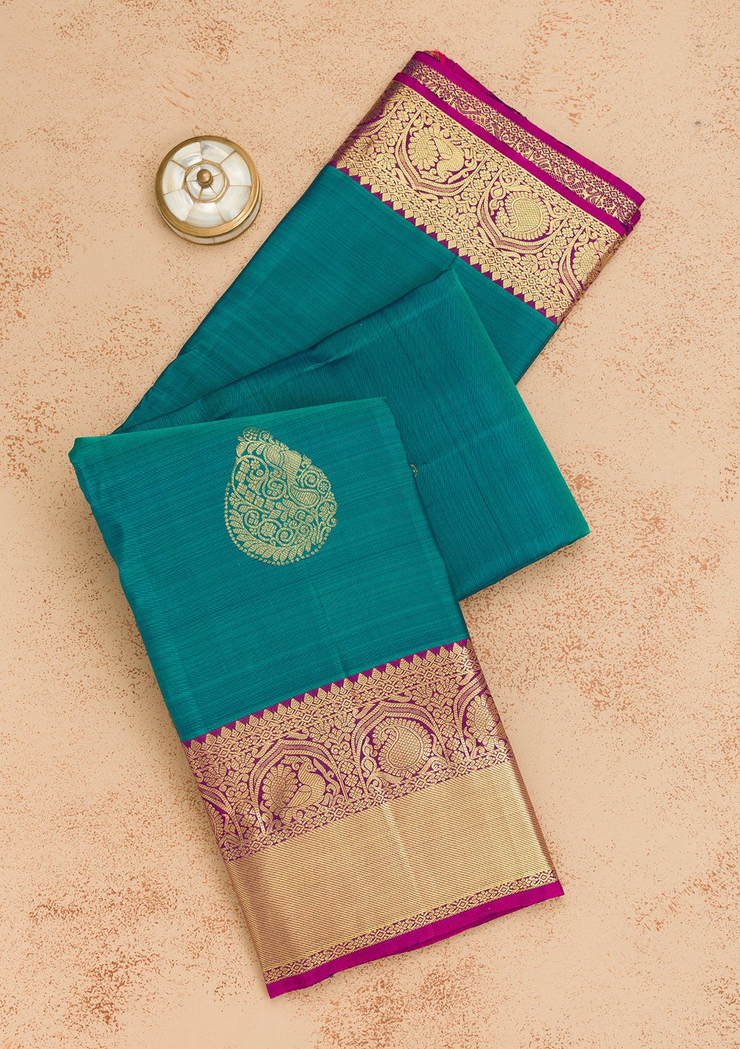 Peacock Blue Zariwork Pure Silk Saree-Koskii