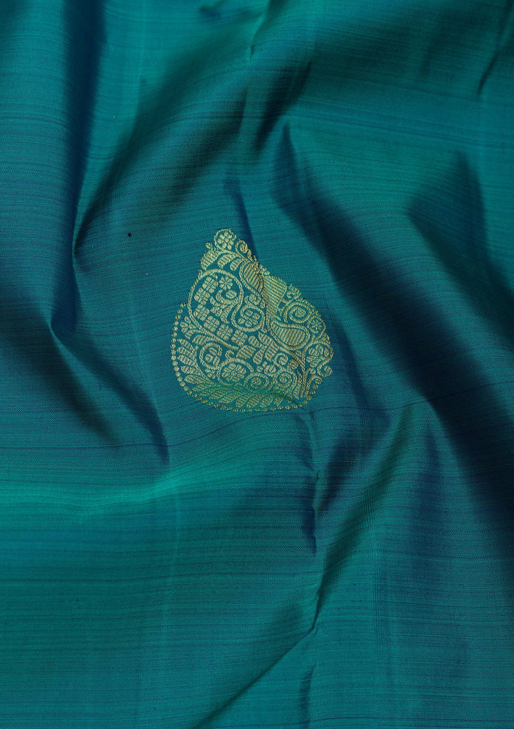 Peacock Blue Zariwork Pure Silk Saree-Koskii