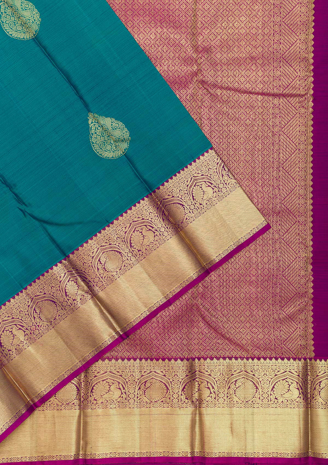 Peacock Blue Zariwork Pure Silk Saree-Koskii