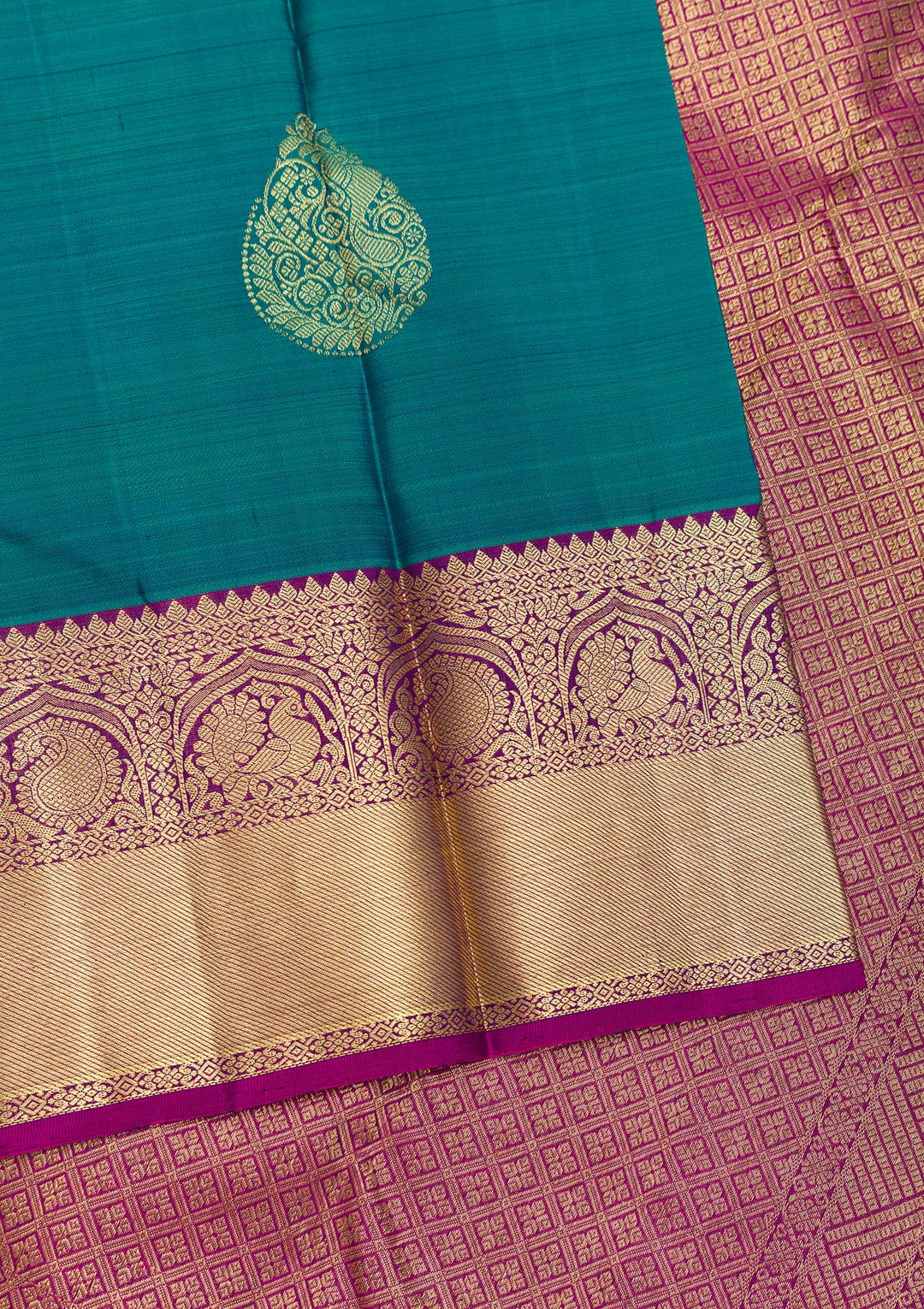 Peacock Blue Zariwork Pure Silk Saree-Koskii
