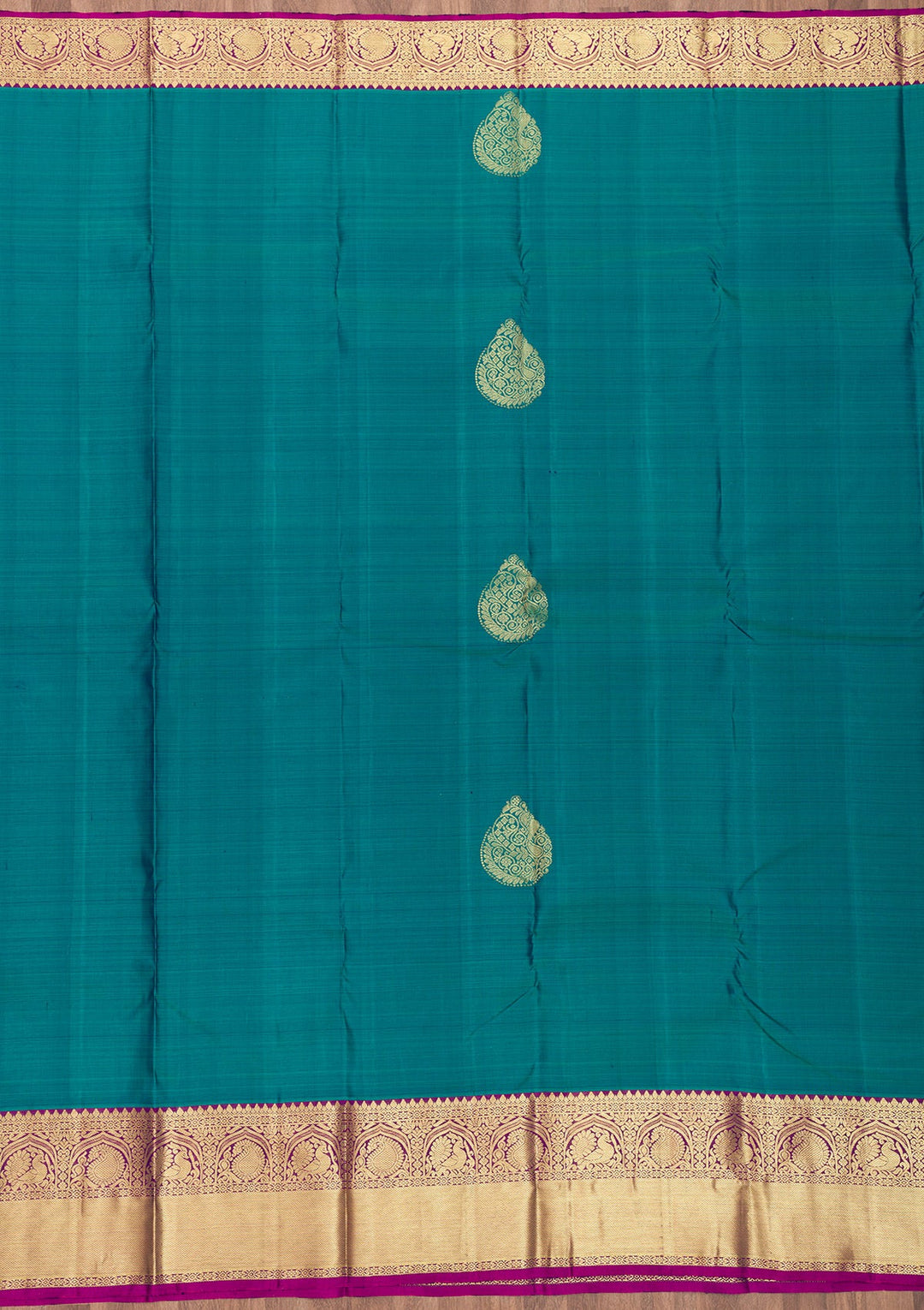 Peacock Blue Zariwork Pure Silk Saree-Koskii