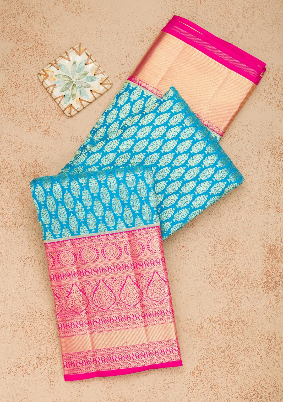 Peacock Blue Zariwork Pure Silk Saree-Koskii