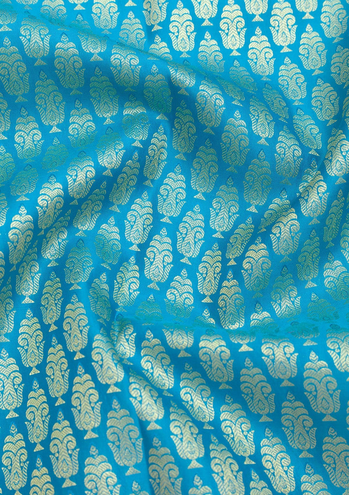 Peacock Blue Zariwork Pure Silk Saree-Koskii