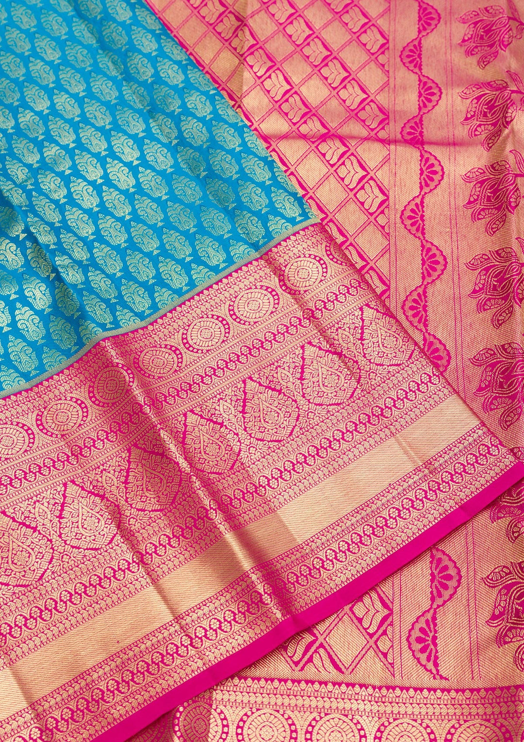 Peacock Blue Zariwork Pure Silk Saree-Koskii