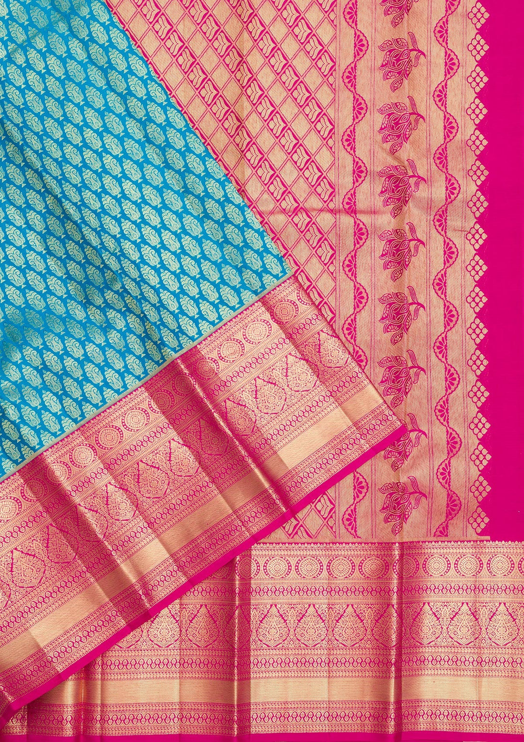 Peacock Blue Zariwork Pure Silk Saree-Koskii