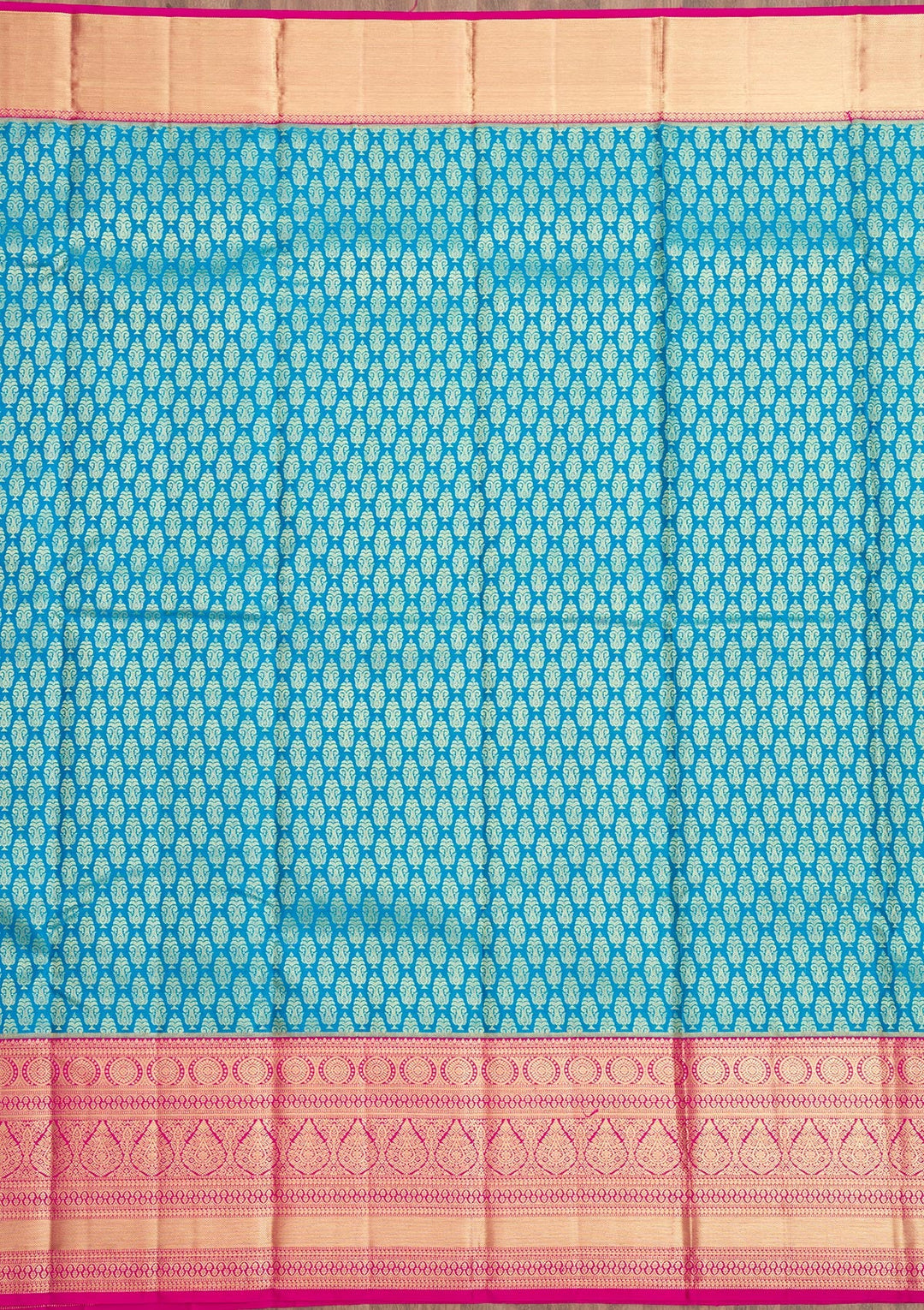 Peacock Blue Zariwork Pure Silk Saree-Koskii