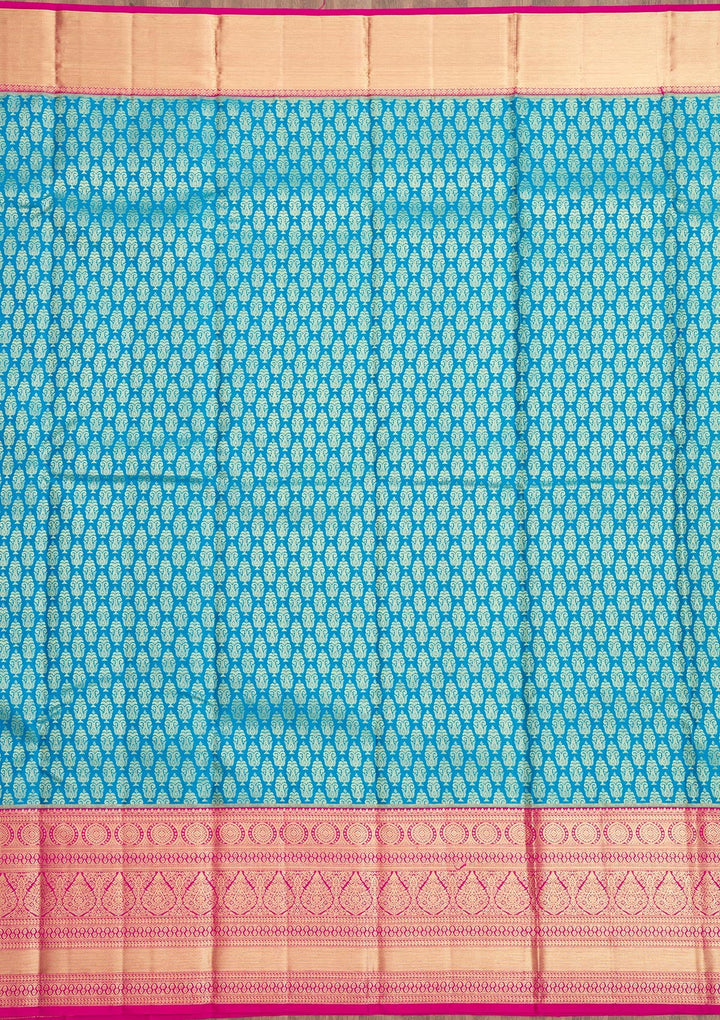 Peacock Blue Zariwork Pure Silk Saree-Koskii
