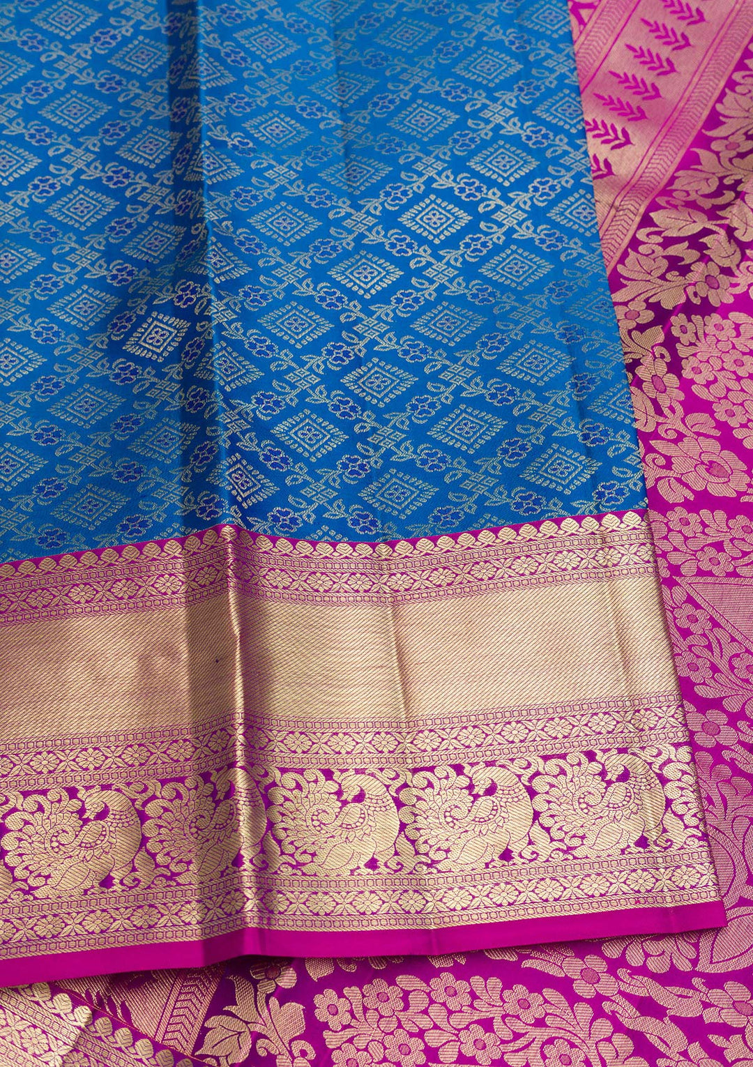 Peacock Blue Zariwork Pure Silk Saree-Koskii