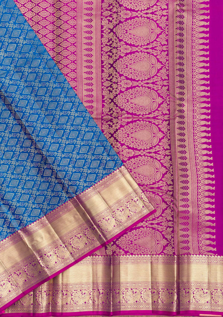 Peacock Blue Zariwork Pure Silk Saree-Koskii