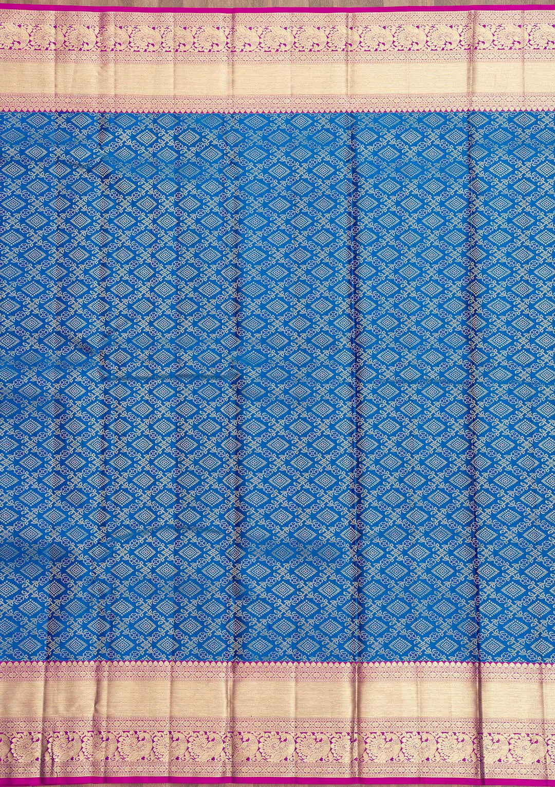 Peacock Blue Zariwork Pure Silk Saree-Koskii