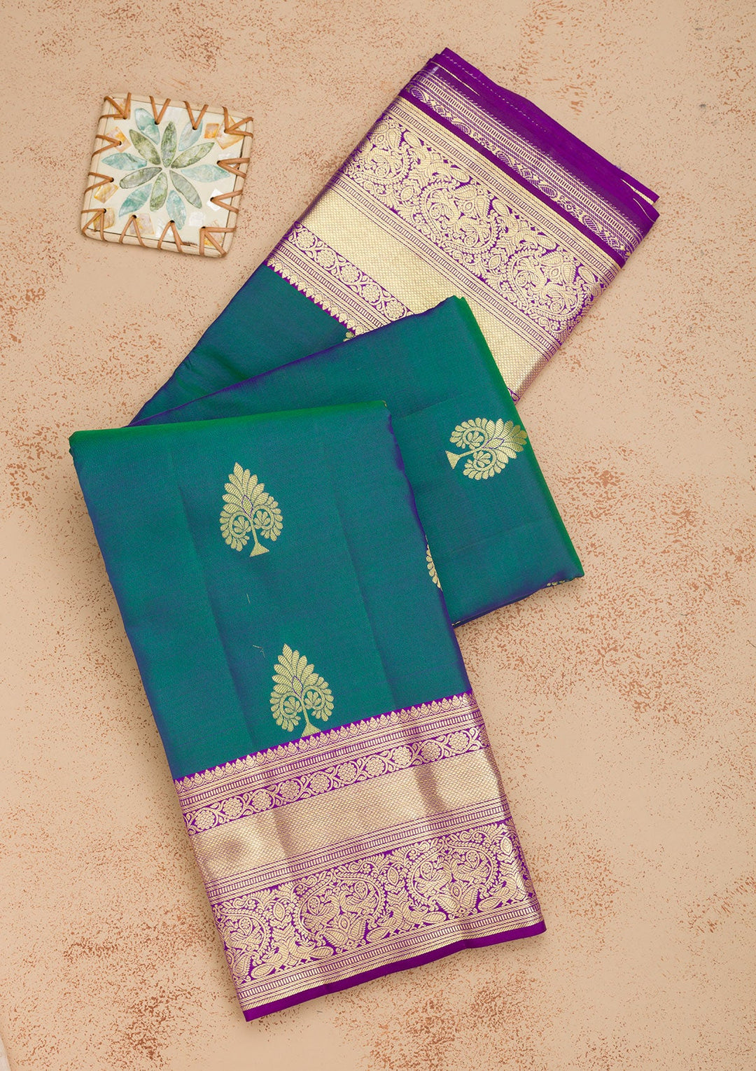 Peacock Blue Zariwork Pure Silk Saree-Koskii
