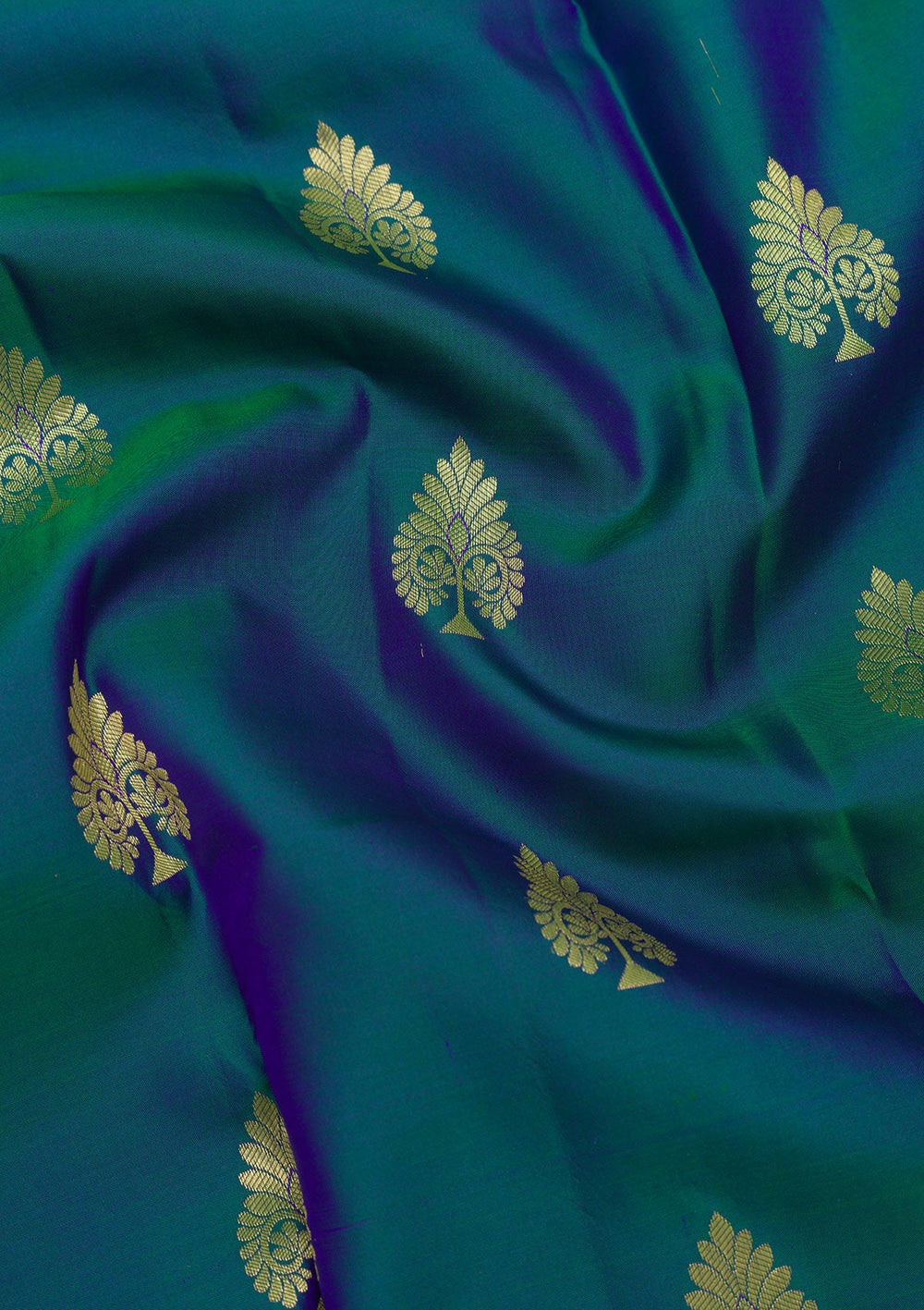 Peacock Blue Zariwork Pure Silk Saree-Koskii