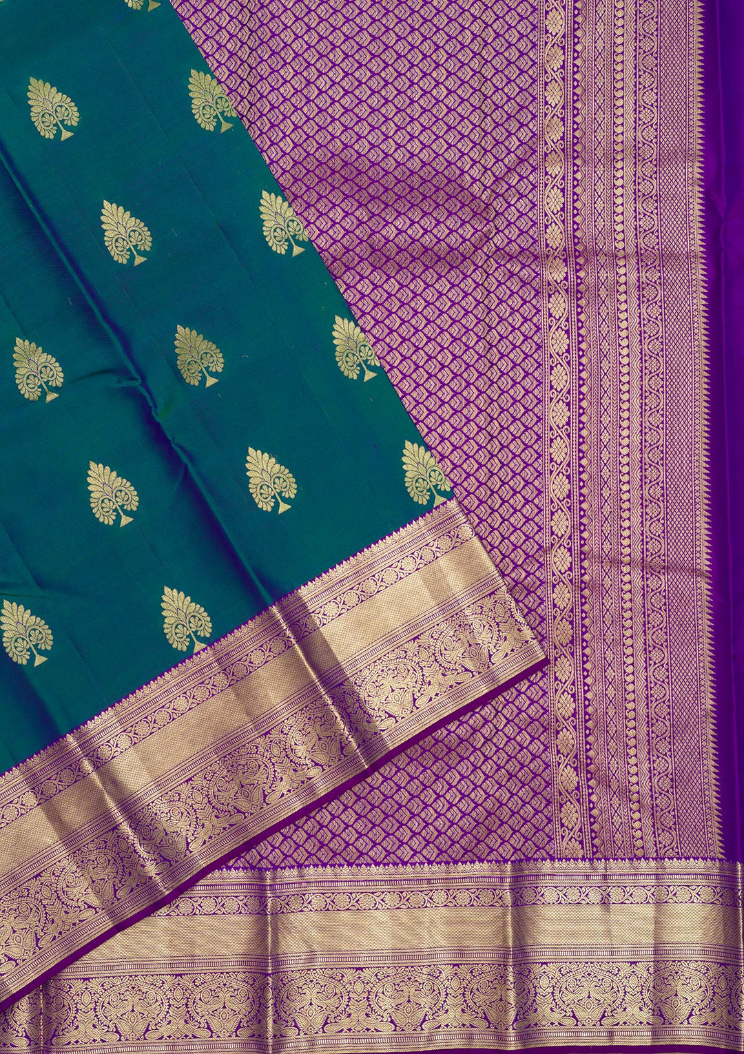 Peacock Blue Zariwork Pure Silk Saree-Koskii