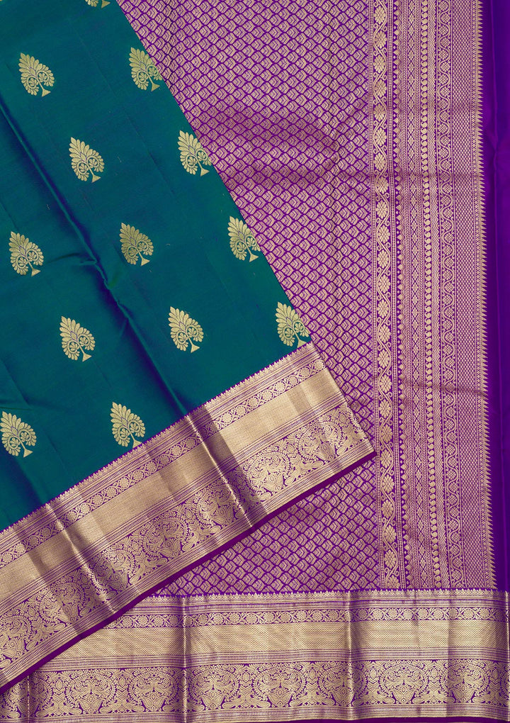 Peacock Blue Zariwork Pure Silk Saree-Koskii