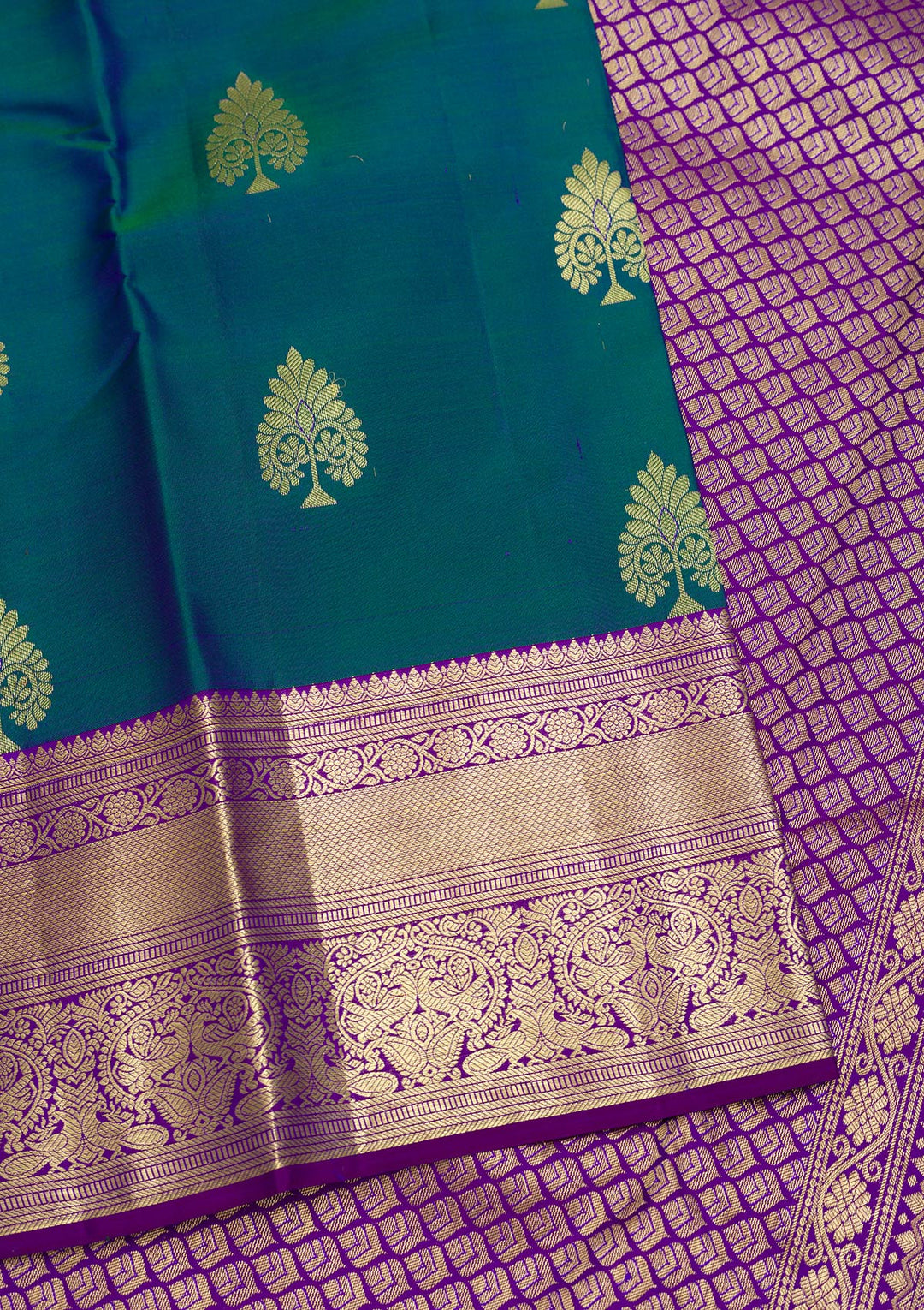 Peacock Blue Zariwork Pure Silk Saree-Koskii