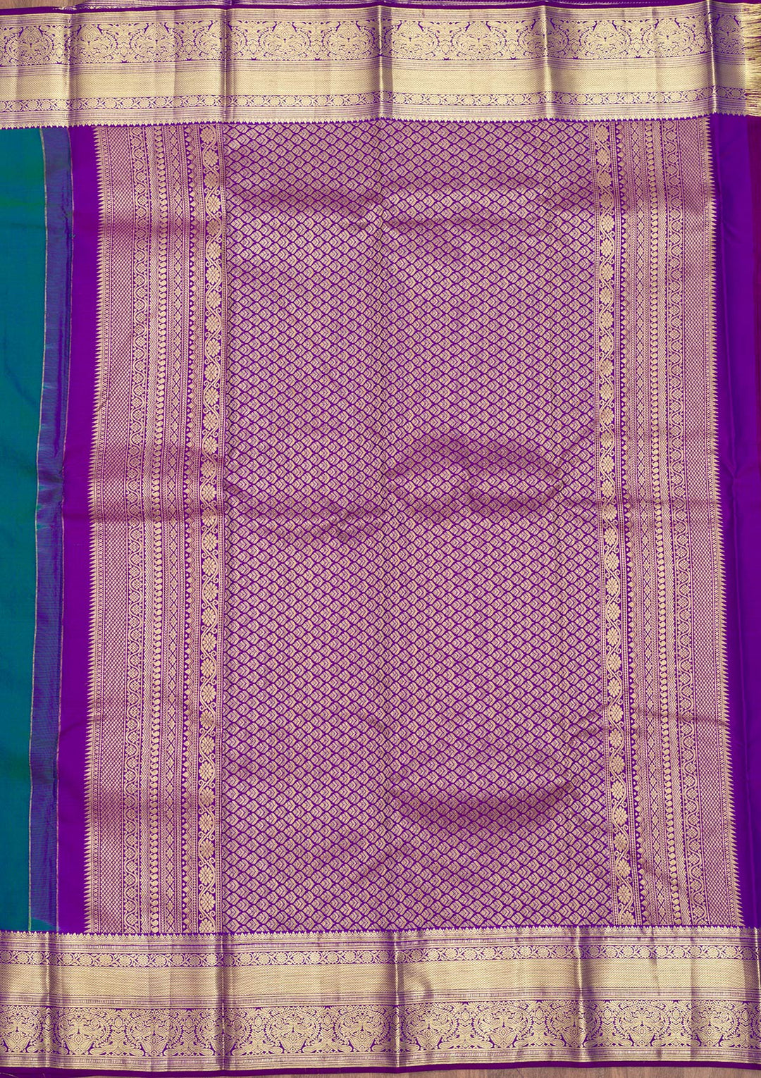 Peacock Blue Zariwork Pure Silk Saree-Koskii