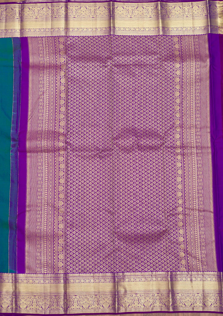 Peacock Blue Zariwork Pure Silk Saree-Koskii