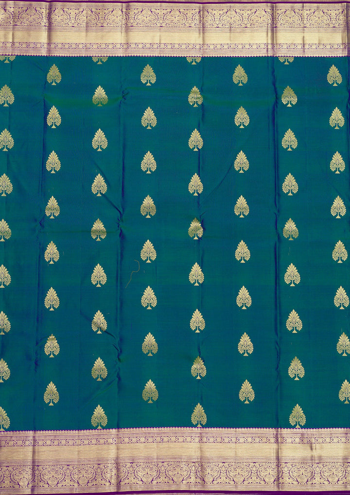 Peacock Blue Zariwork Pure Silk Saree-Koskii