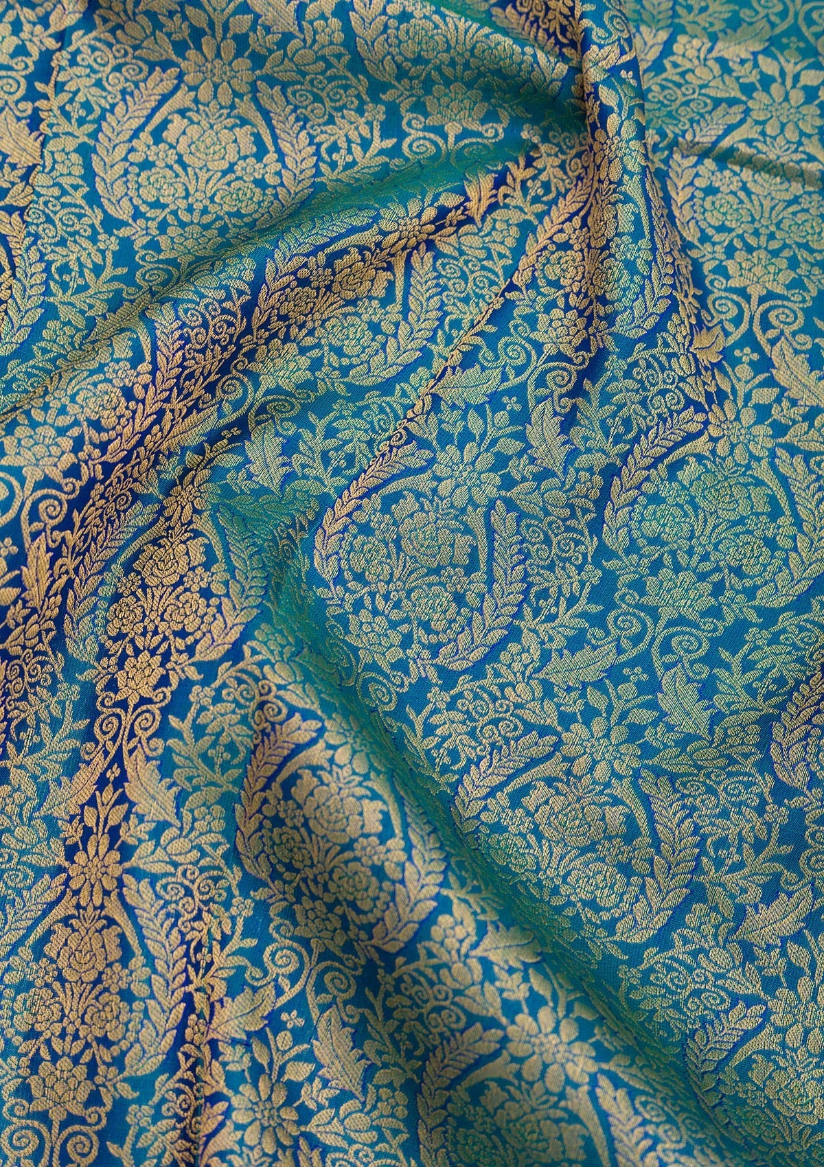 Peacock Blue Zariwork Pure Silk Saree-Koskii