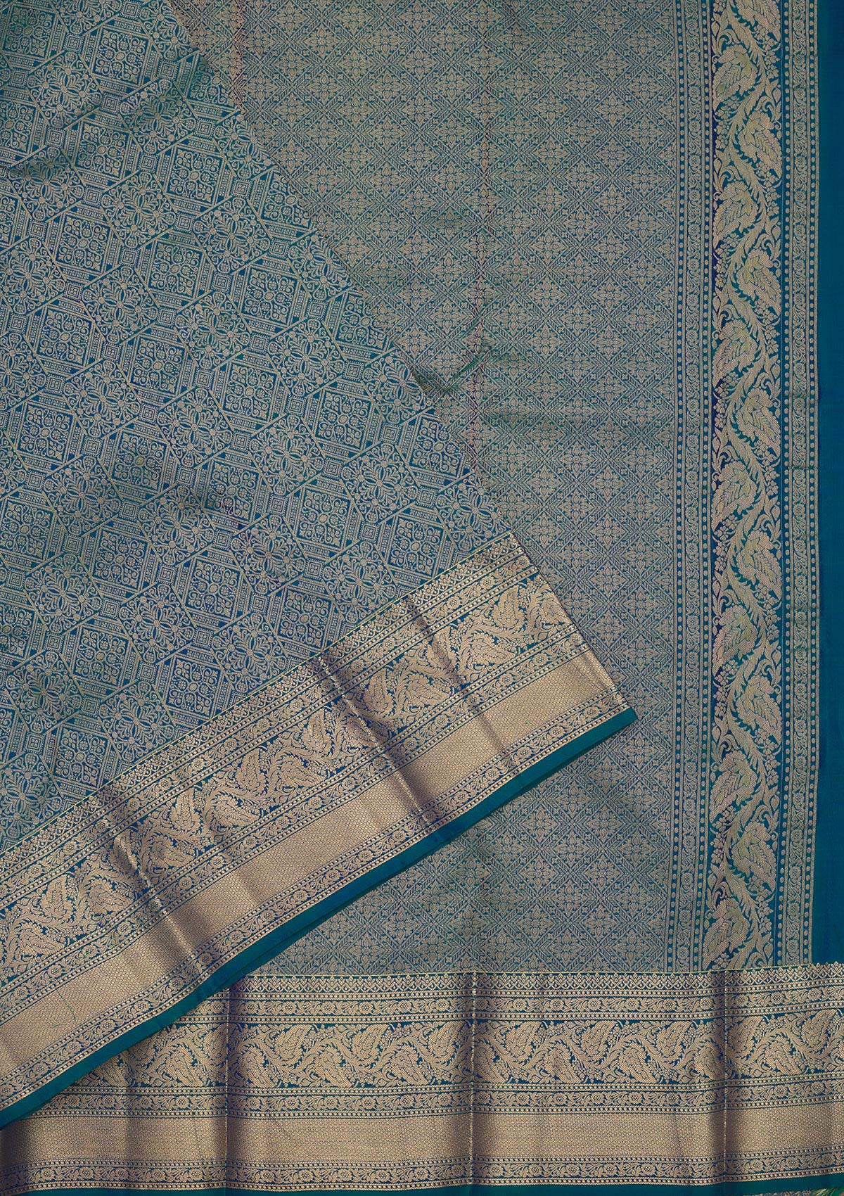 Peacock Blue Zariwork Pure Silk Saree-Koskii