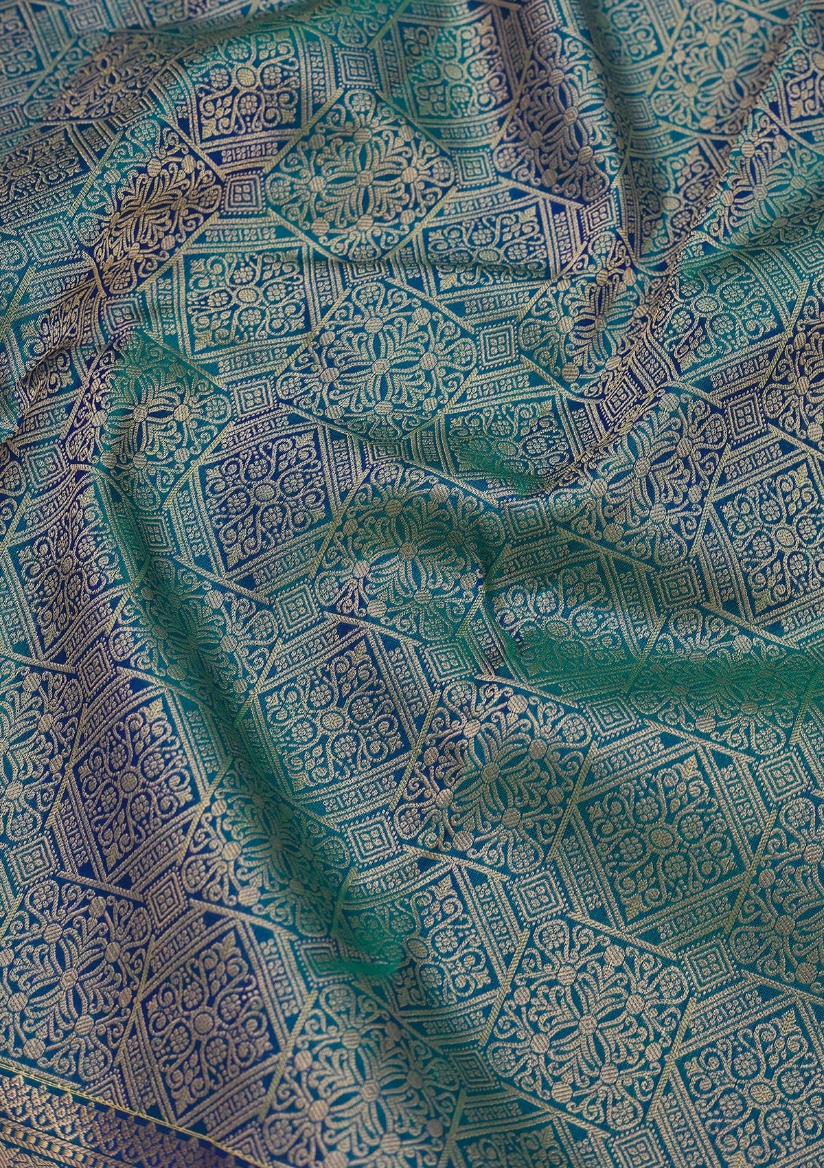 Peacock Blue Zariwork Pure Silk Saree-Koskii