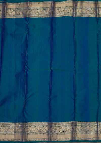 Peacock Blue Zariwork Pure Silk Saree-Koskii