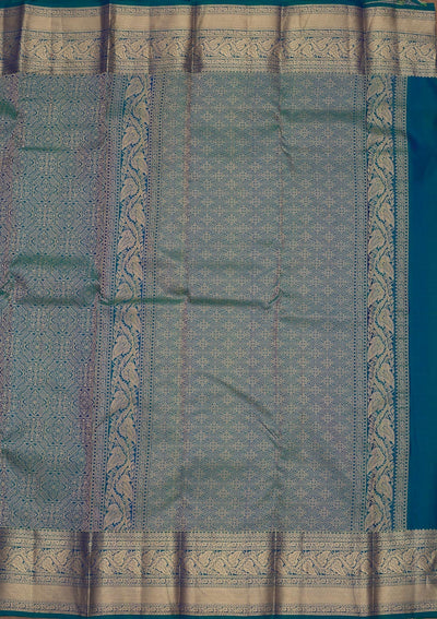 Peacock Blue Zariwork Pure Silk Saree-Koskii