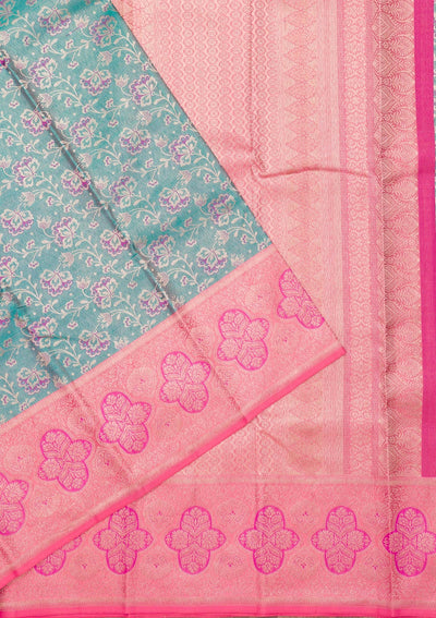 Peacock Blue Zariwork Pure Silk Saree-Koskii