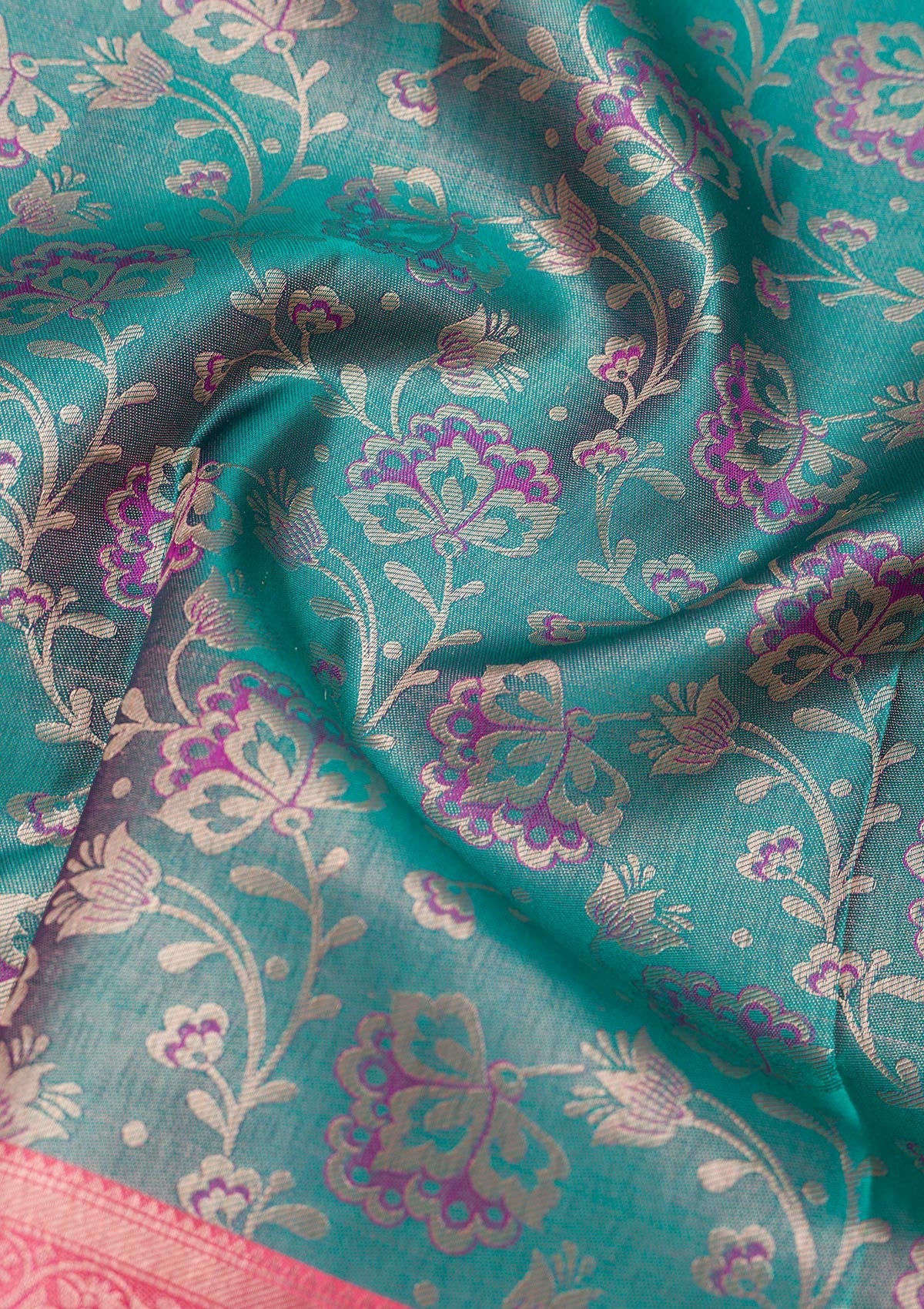 Peacock Blue Zariwork Pure Silk Saree-Koskii