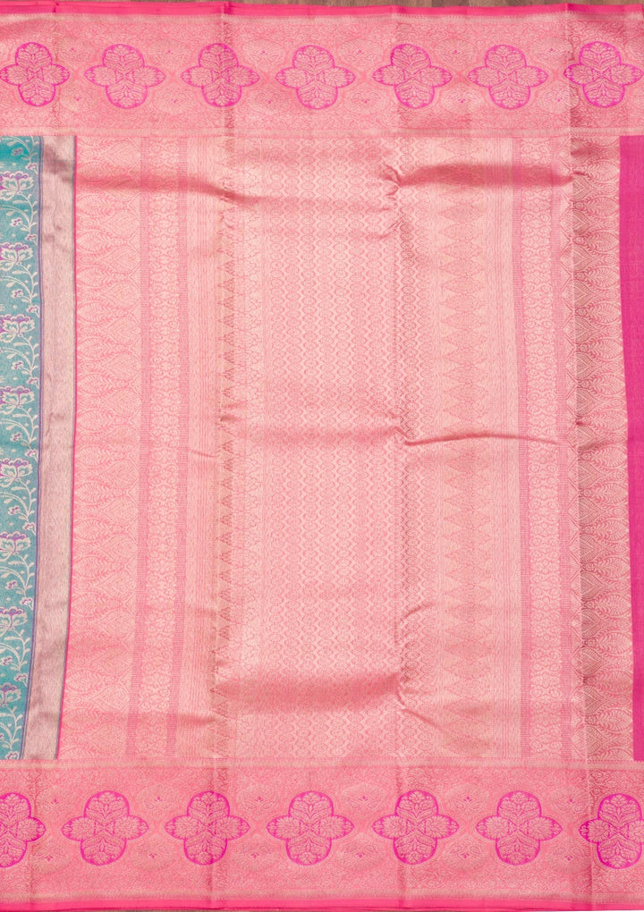 Peacock Blue Zariwork Pure Silk Saree-Koskii