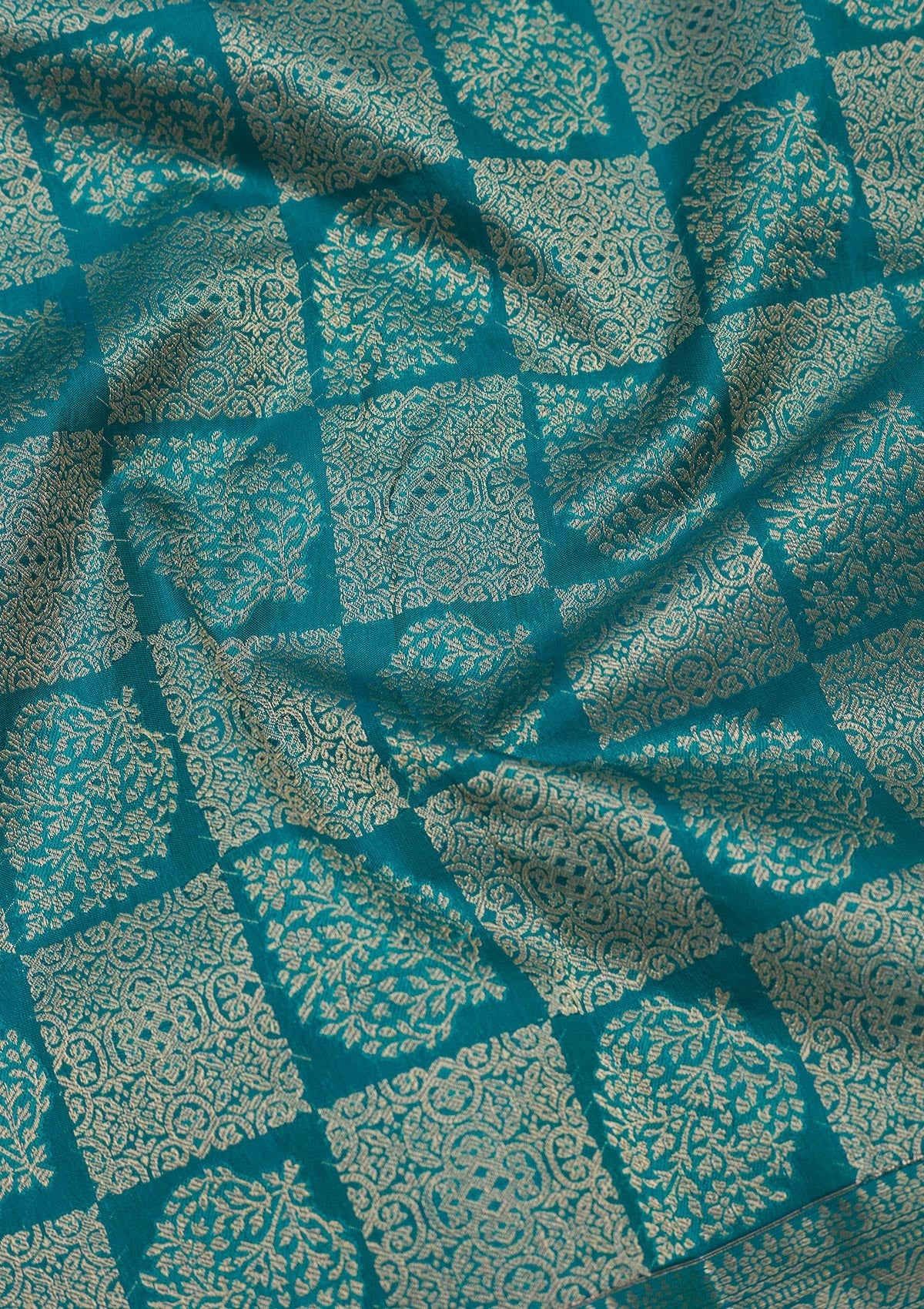 Peacock Blue Zariwork Pure Silk Saree-Koskii