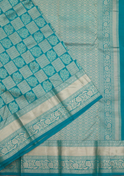 Peacock Blue Zariwork Pure Silk Saree-Koskii