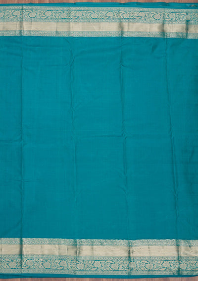 Peacock Blue Zariwork Pure Silk Saree-Koskii