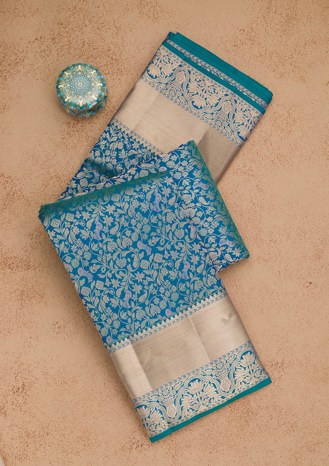 Peacock Blue Zariwork Pure Silk Saree-Koskii