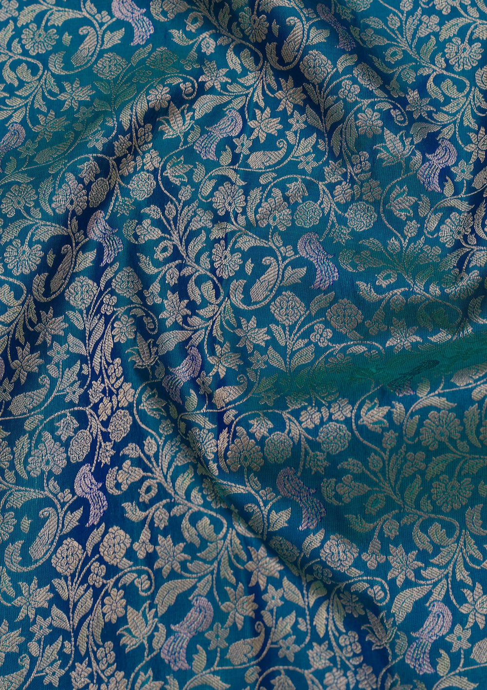 Peacock Blue Zariwork Pure Silk Saree-Koskii