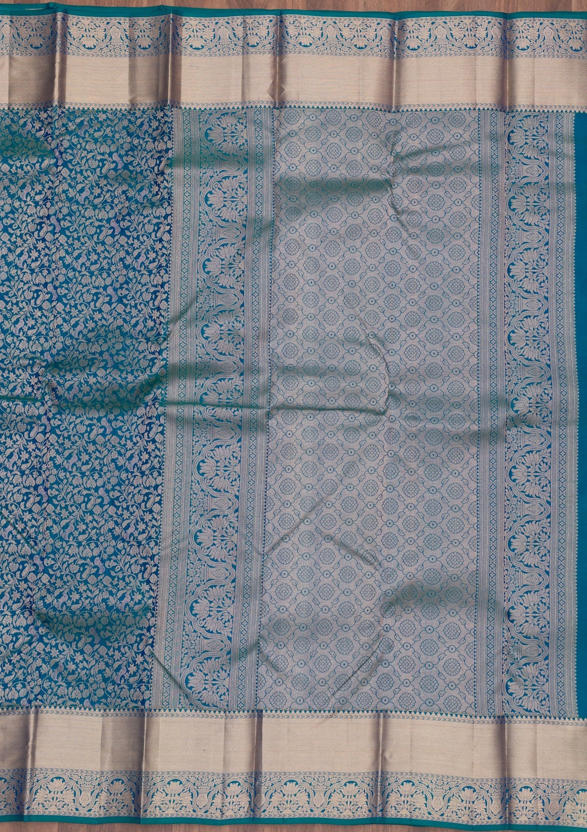 Peacock Blue Zariwork Pure Silk Saree-Koskii