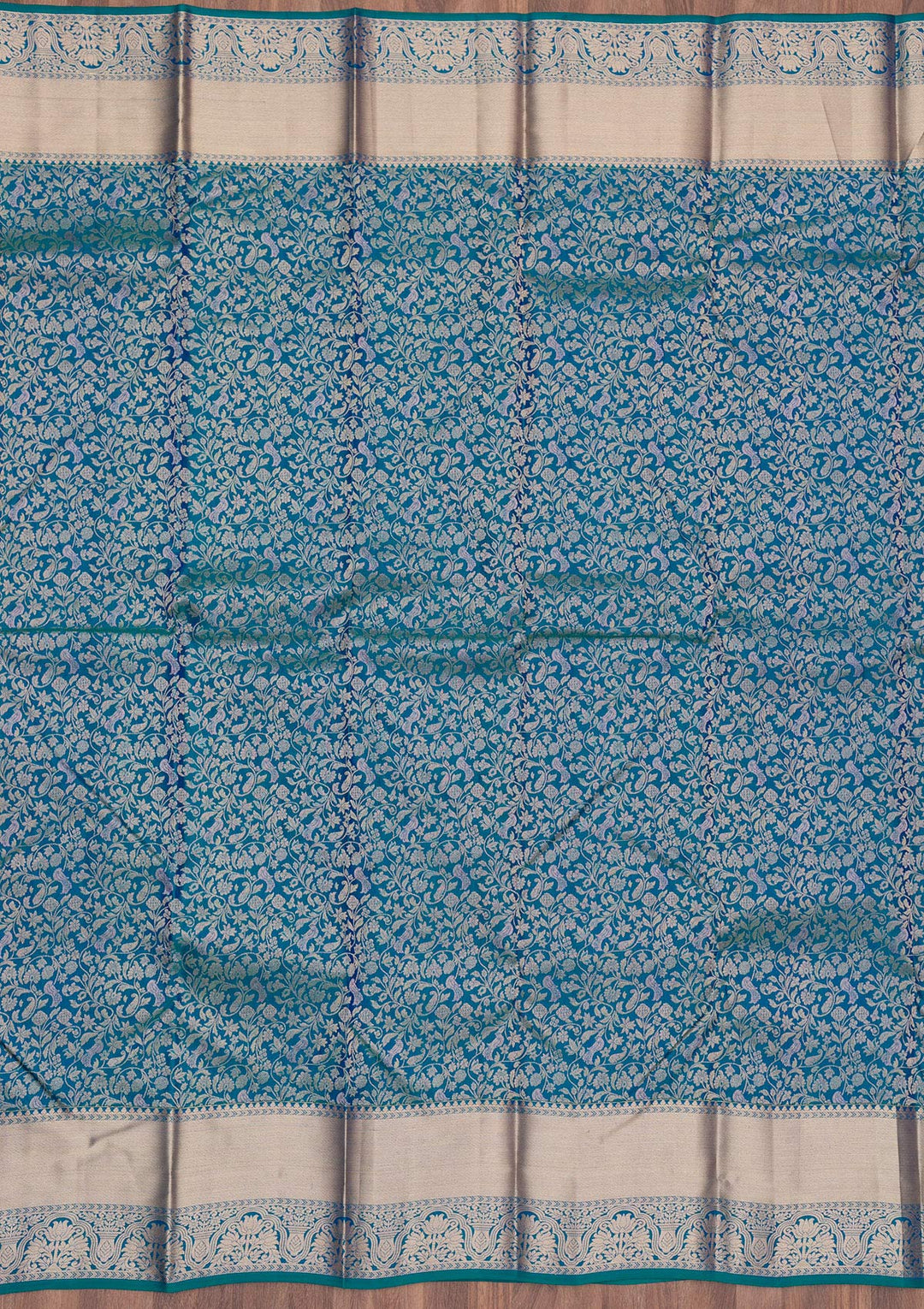 Peacock Blue Zariwork Pure Silk Saree-Koskii