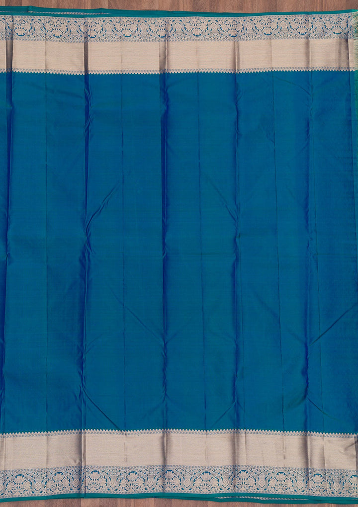 Peacock Blue Zariwork Pure Silk Saree-Koskii
