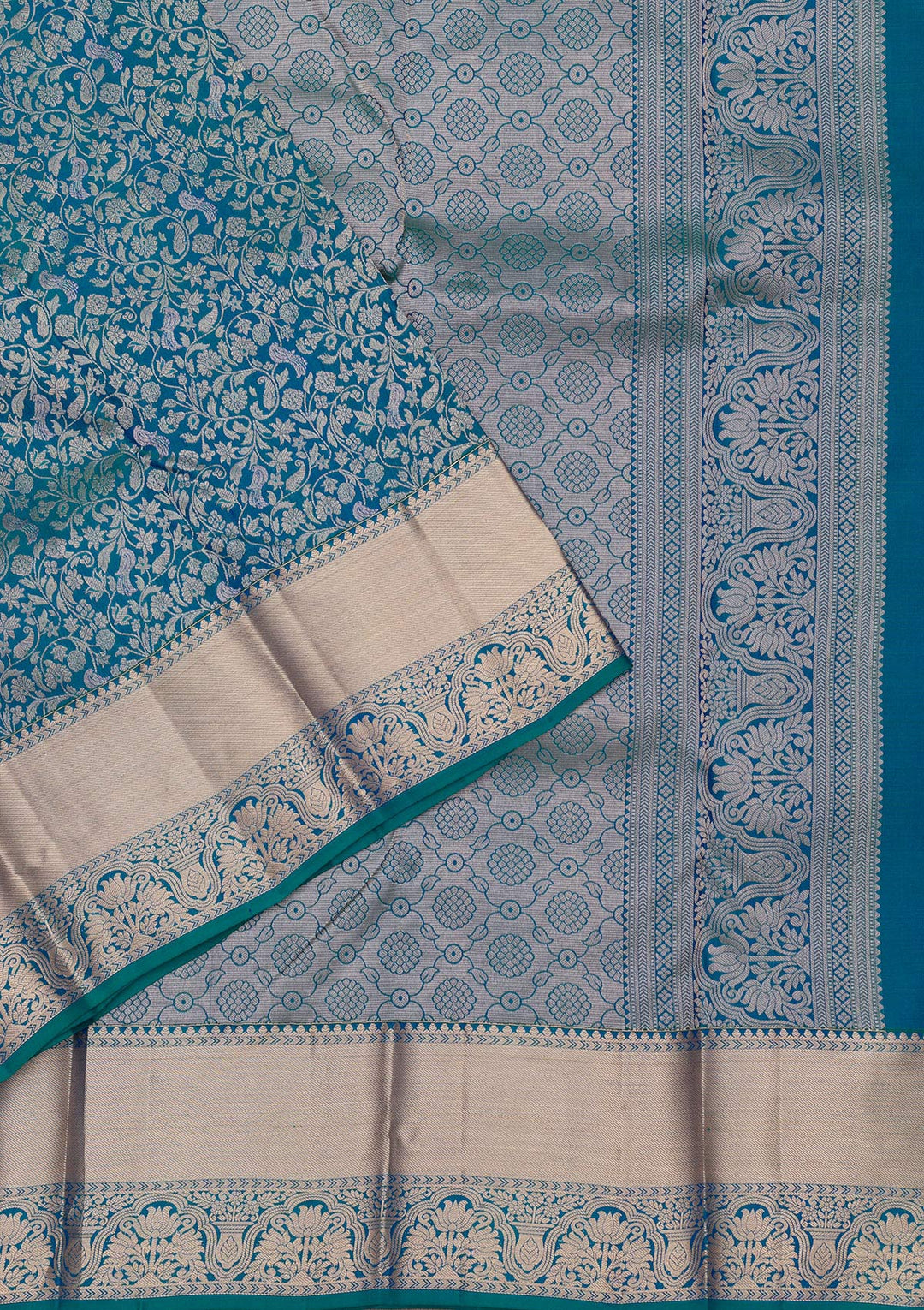 Peacock Blue Zariwork Pure Silk Saree-Koskii