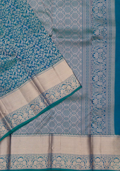 Peacock Blue Zariwork Pure Silk Saree-Koskii