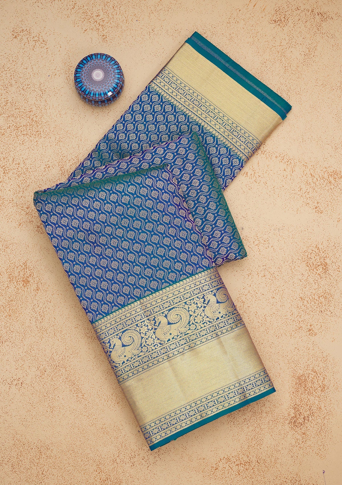 Peacock Blue Zariwork Pure Silk Saree-Koskii