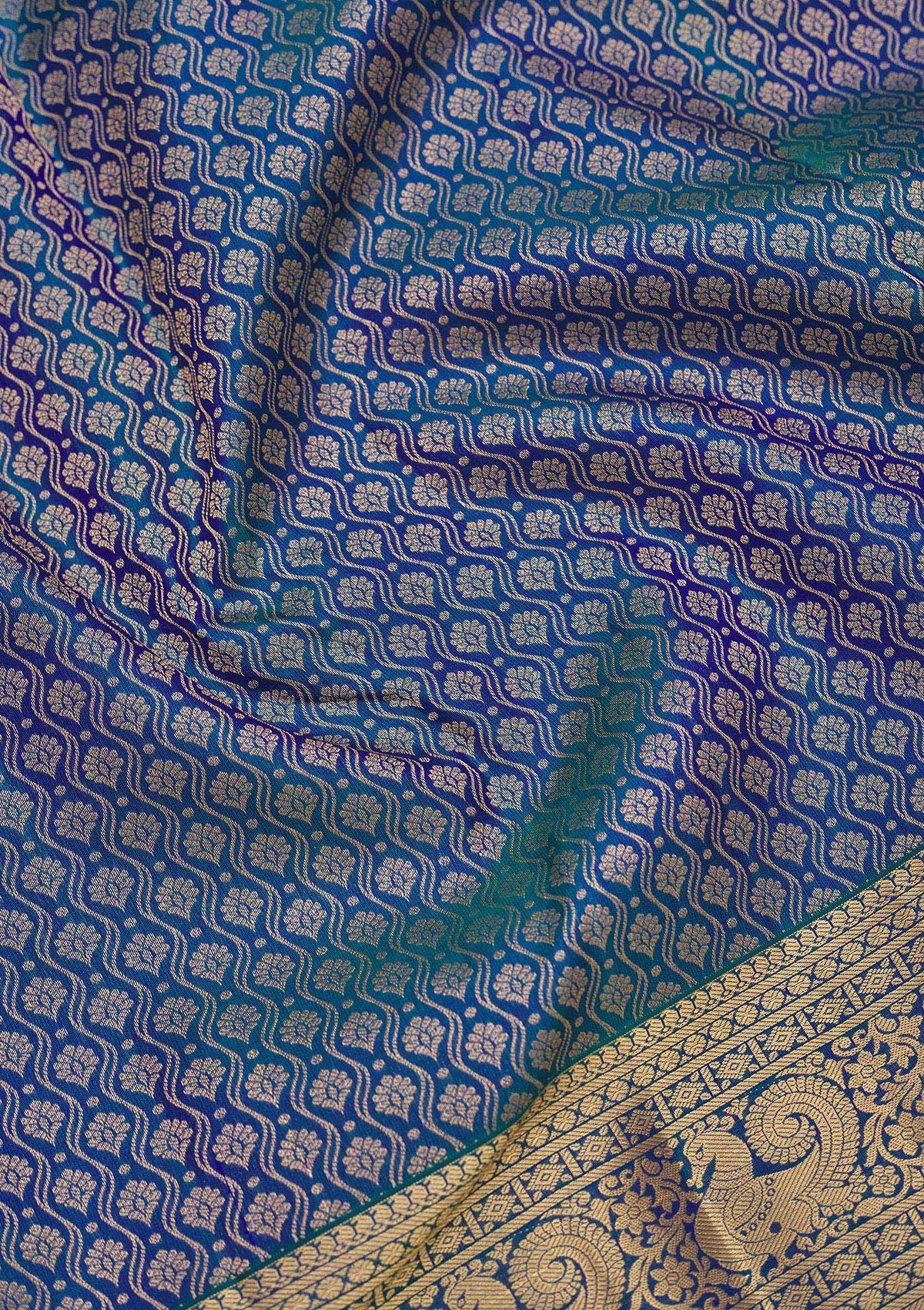 Peacock Blue Zariwork Pure Silk Saree