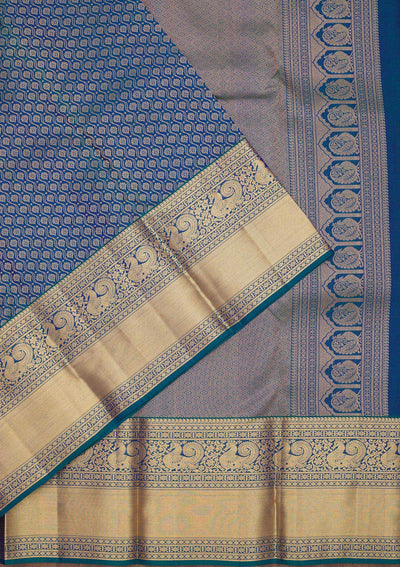 Peacock Blue Zariwork Pure Silk Saree