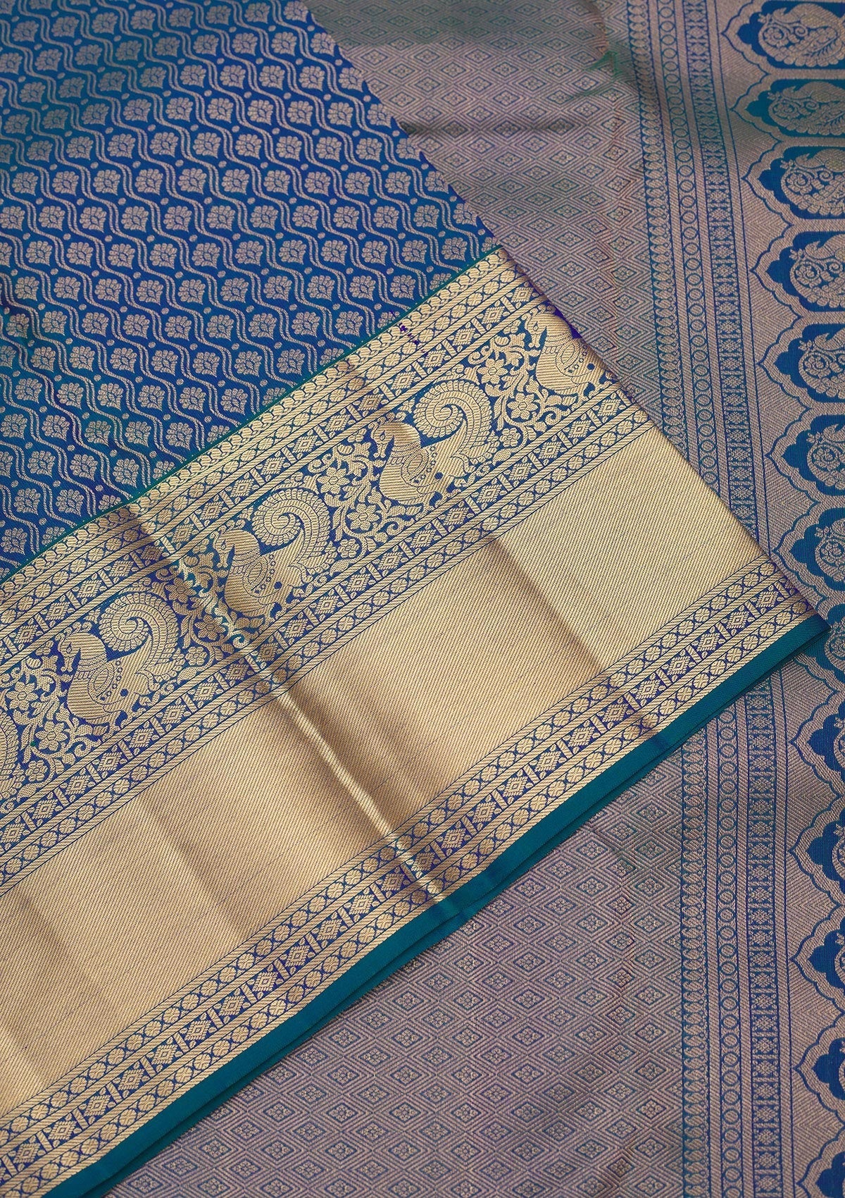 Peacock Blue Zariwork Pure Silk Saree