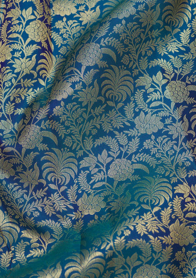 Peacock Blue Zariwork Pure Silk Saree-Koskii