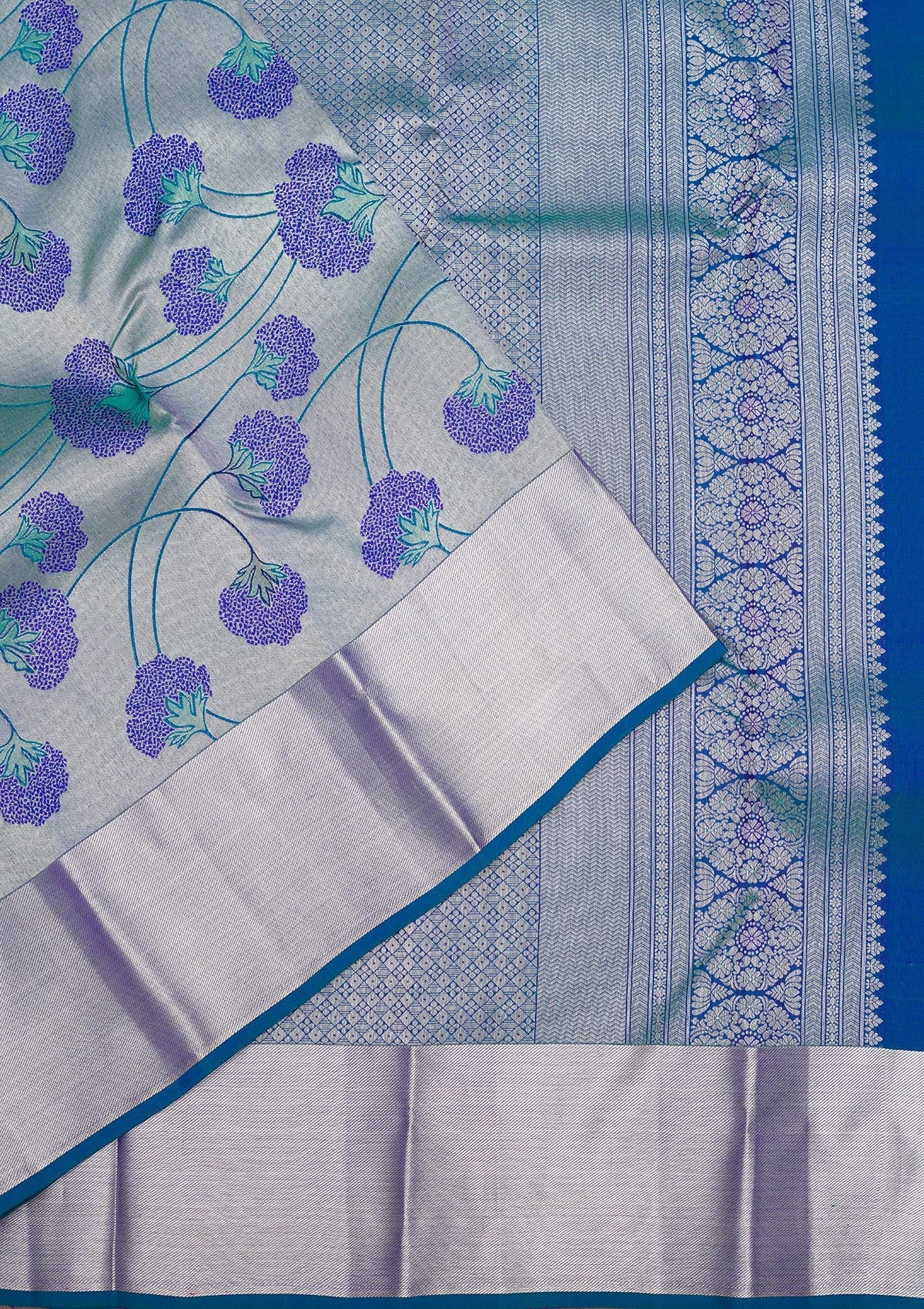 Peacock Blue Zariwork Pure Silk Saree-Koskii