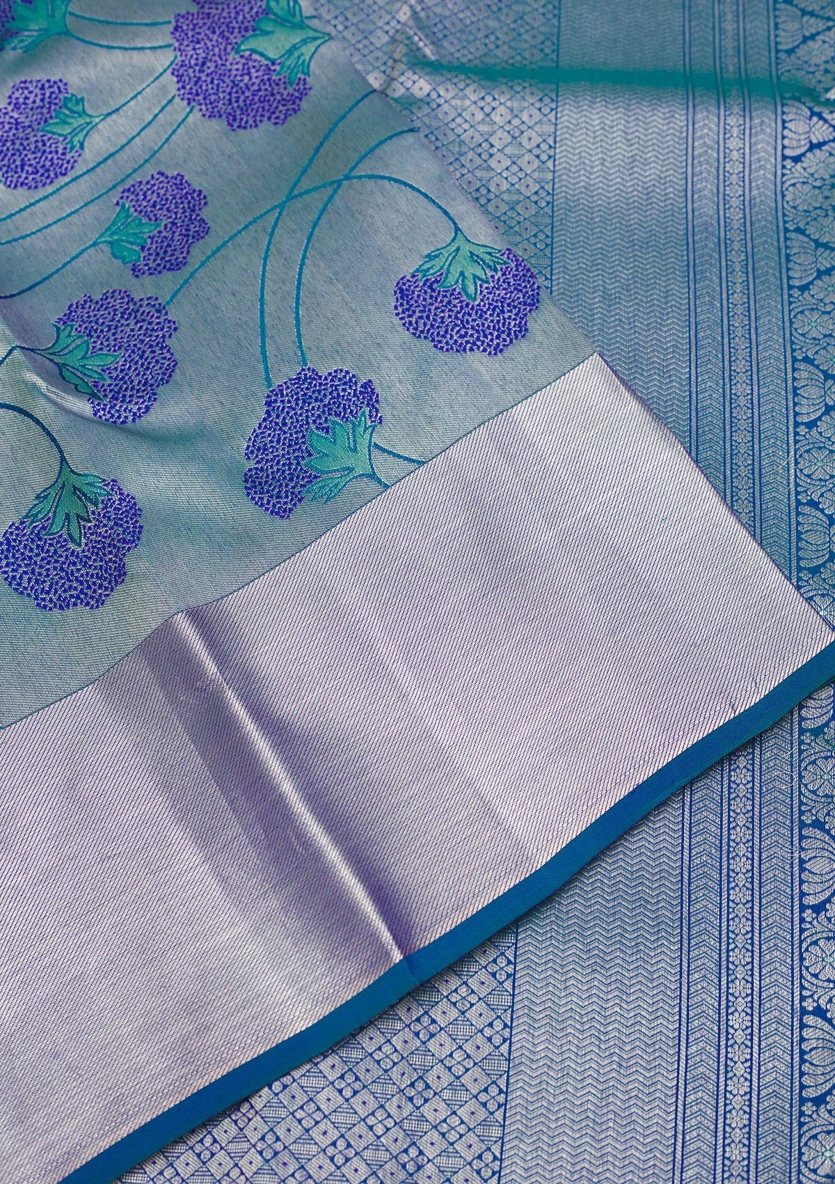 Peacock Blue Zariwork Pure Silk Saree-Koskii